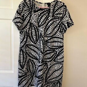 Ann Taylor Black and White Leaf Print Dress